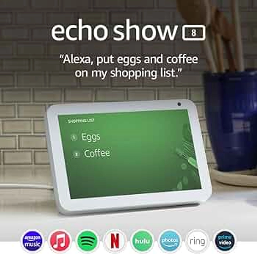 Echo Show 8 (1st Gen, 2019 release) -- HD smart display with Alexa – stay connected with video calling - Sandstone