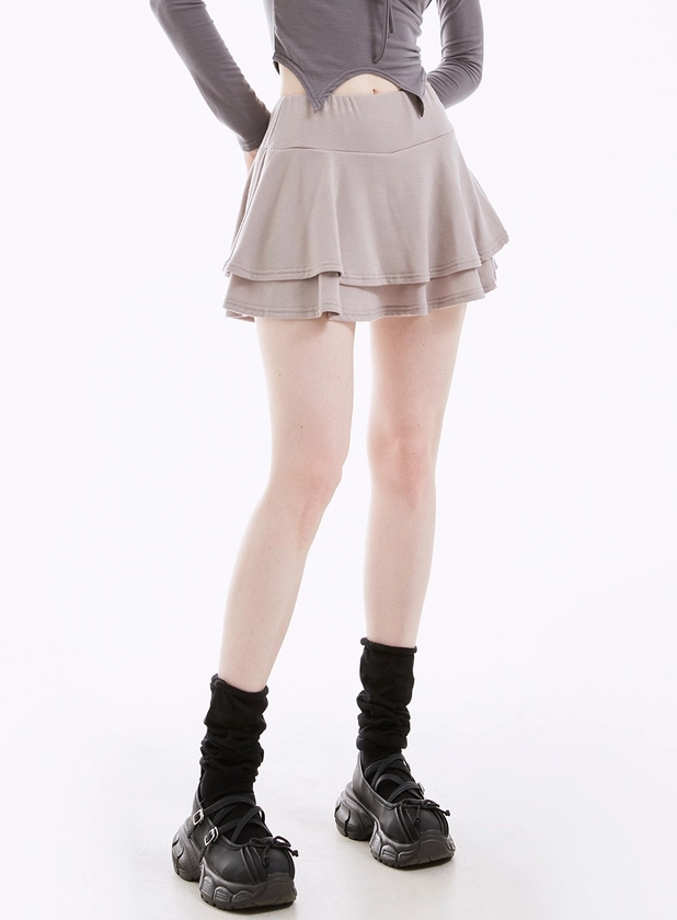 Ixir Soft Unbalanced Frill Mini Skirt - nevy