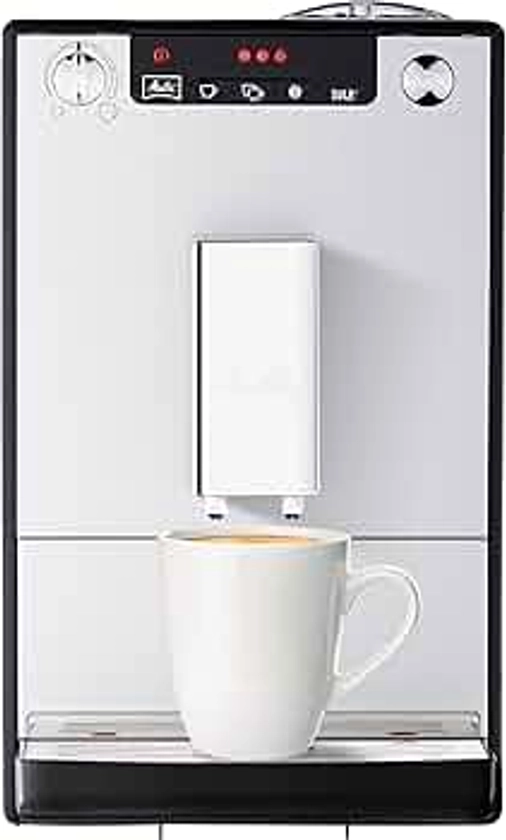 Melitta Solo Argent, Machine à Café à Grains avec Broyeur et Système d'Extraction des Arômes, Affichage LED, Mode 1 à 2 Tasses, Expresso, Automatique, E950-203, 1400W