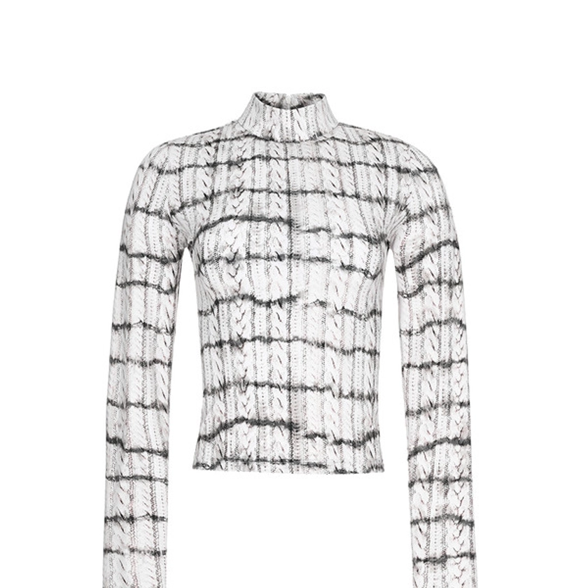 Rope-Knit Print Tight Long Sleeve