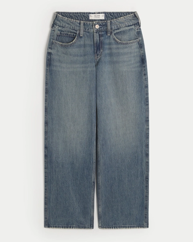 Women's Low-Rise Floral Embroidered Medium Wash Baggy Jeans | Women's Bottoms | HollisterCo.com