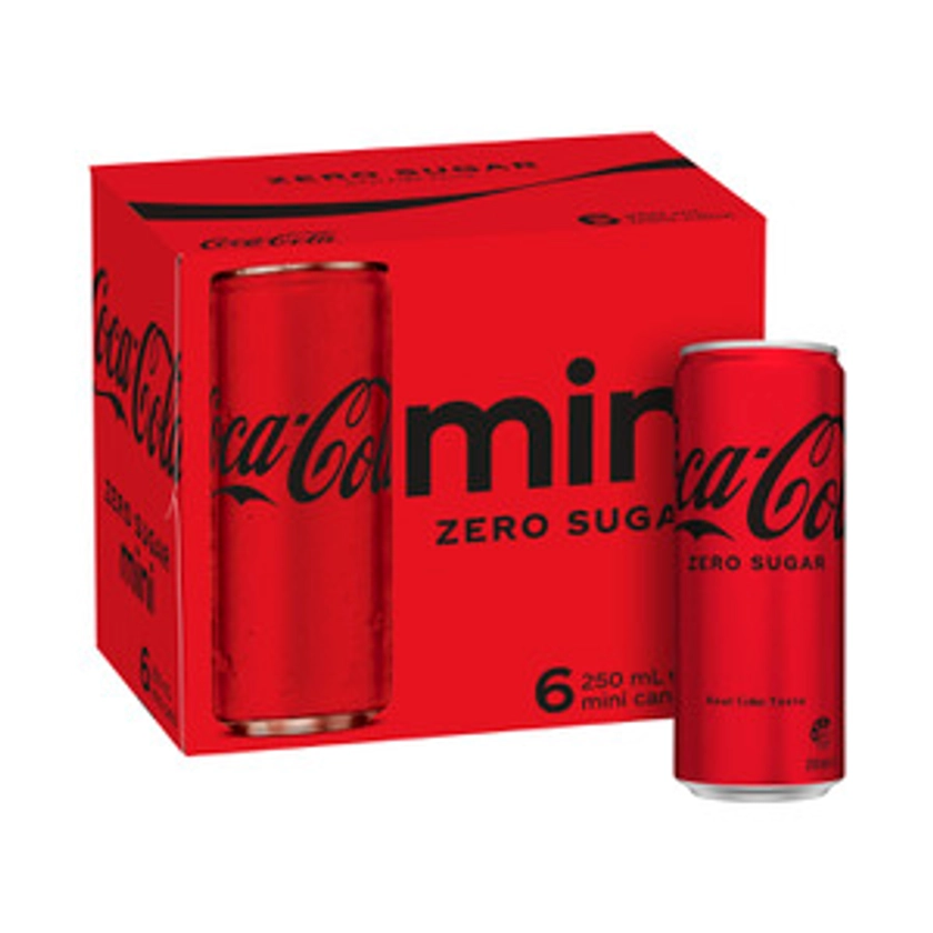 Coca-Cola Zero Sugar Soft Drink Multipack Mini Cans 6x250mL | 6 pack