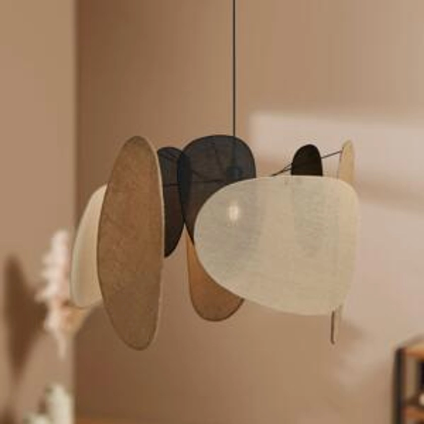 Suspension lumineuse jute et lin (D66 cm) Almeria Beige - Luminaire - Eminza