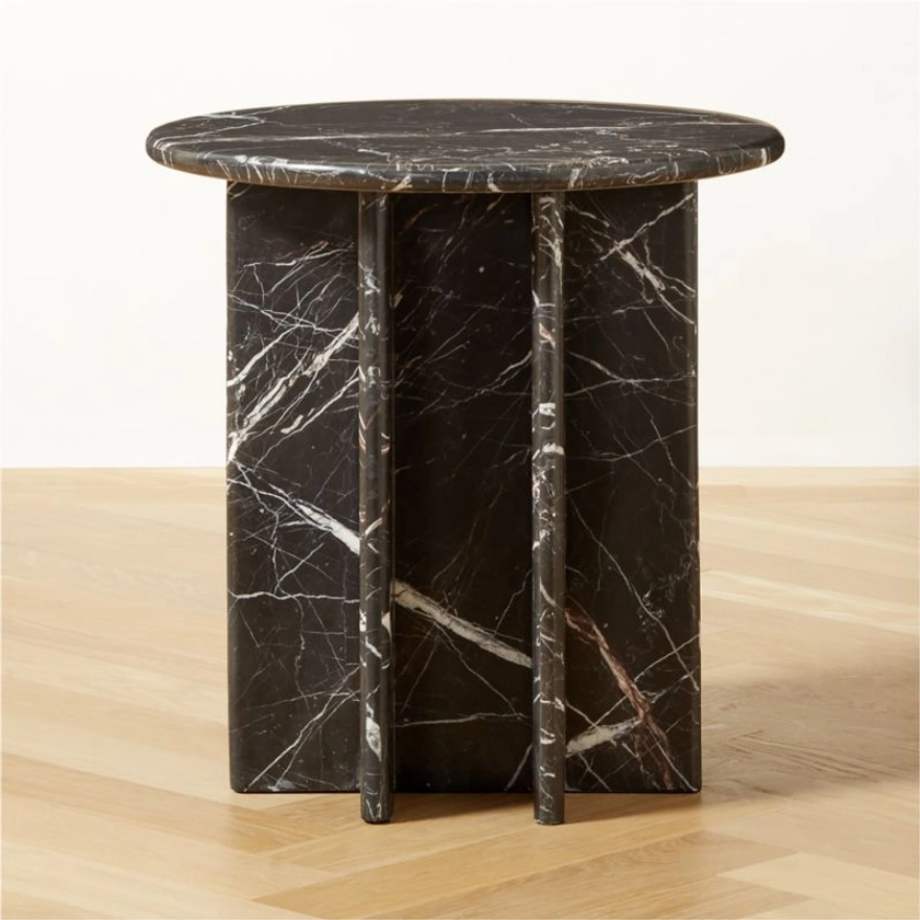 Pasar Modern Round Black Marble Side Table + Reviews | CB2