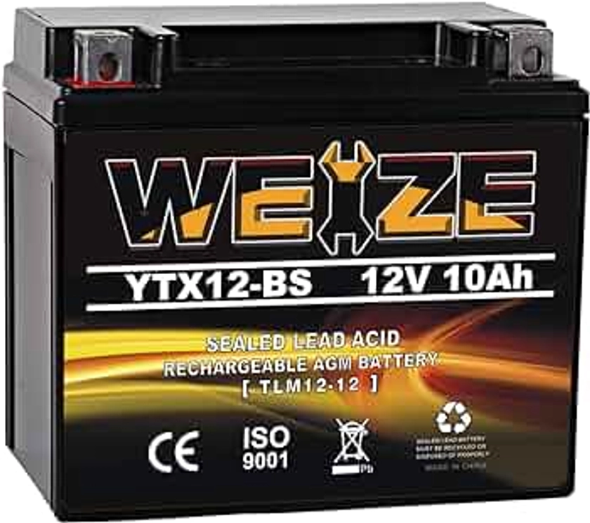 Weize YTX12-BS Motorcycle Battery High Performance - Maintenance Free - Sealed YTX12 BS AGM Rechargeable ATV Batteries compatible with Honda Kawasaki Suzuki