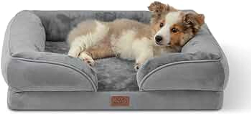 Bedsure Orthopedic Bed for Medium Dogs - Waterproof Dog Sofa Bed Medium, Supportive Foam Pet Couch with Removable Washable Cover, Waterproof Lining and Nonskid Bottom, Grey
