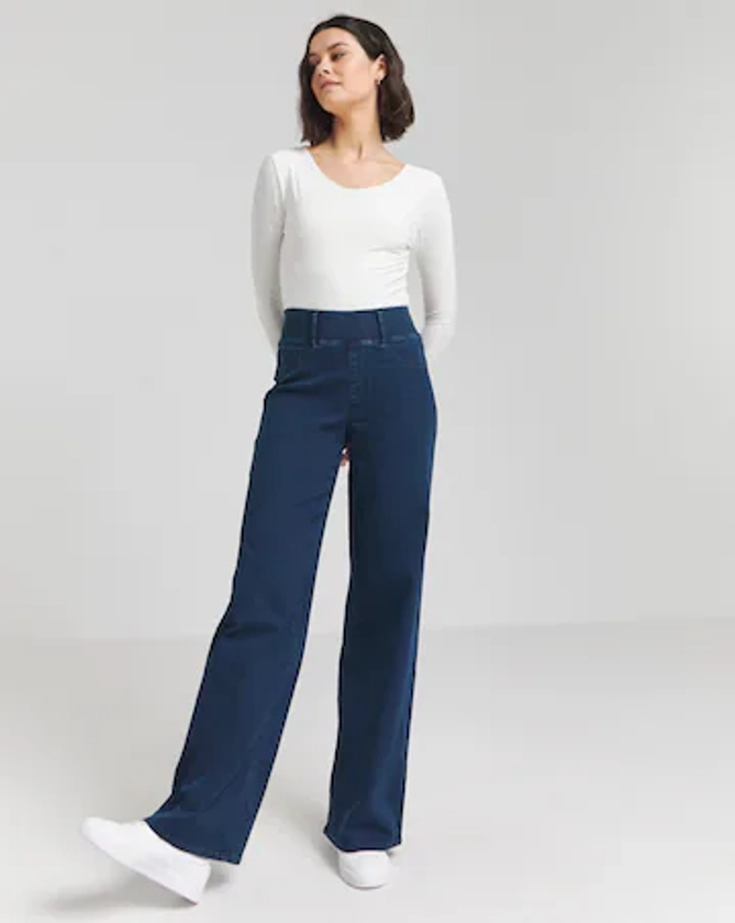 Dark Blue Wide Leg Pull On Jegging | Simply Be