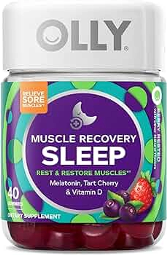 OLLY Muscle Recovery Sleep Gummies, Sleep and Sore Muscle Support, 3mg Melatonin, Tart Cherry, Vitamin D, Berry Flavor - 40 Count