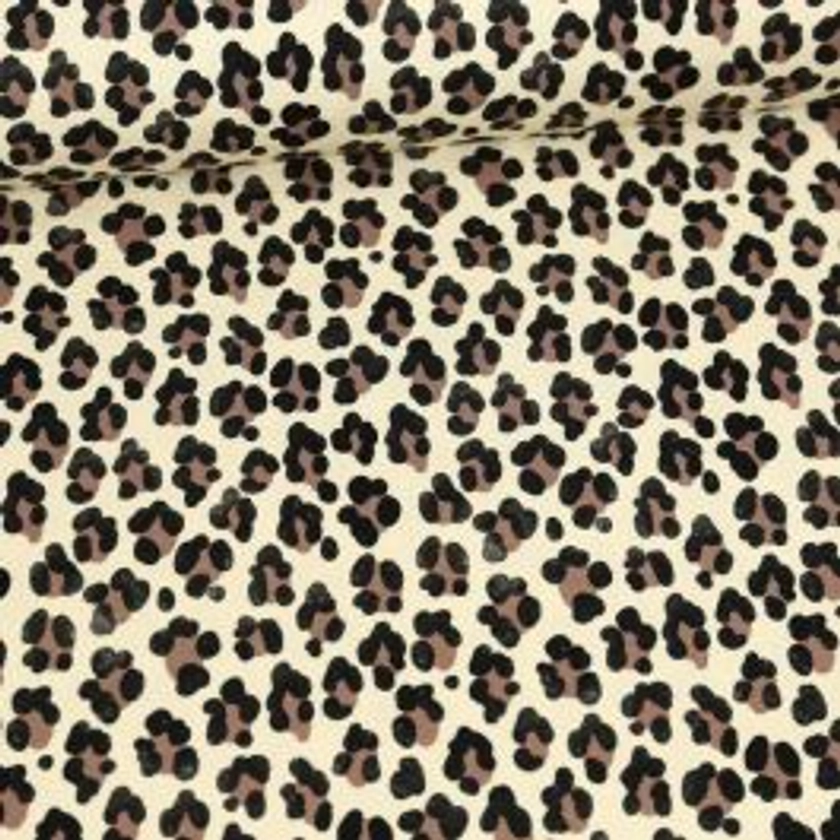 Maille jersey coton bio imprimé léopard écru et marron - Albstoffe