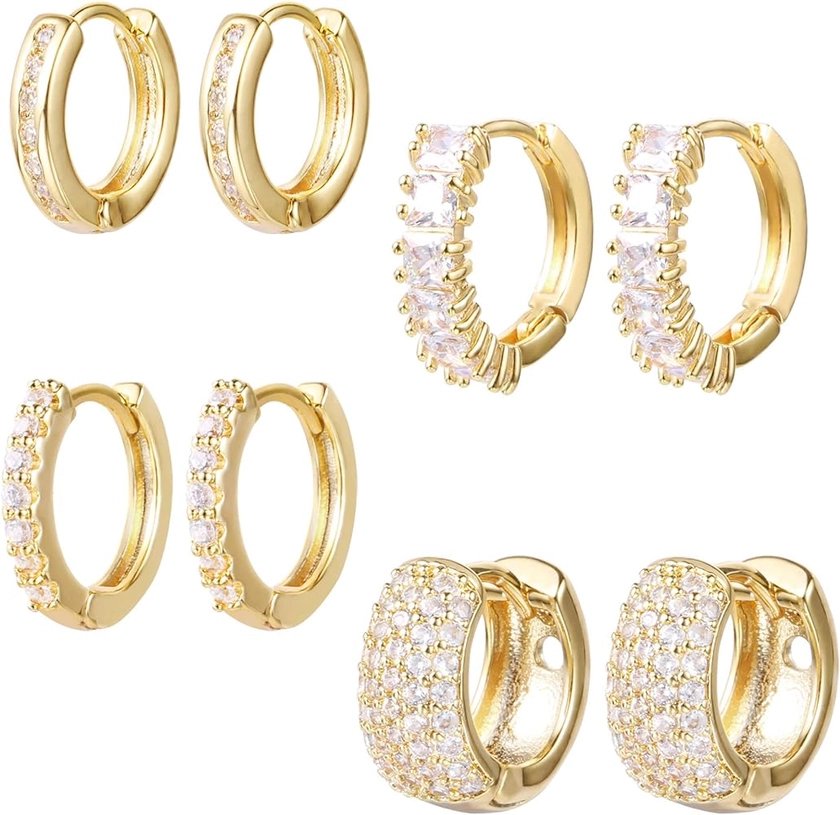 Amazon.com: ALEXCRAFT Small Gold Huggie Hoop Earrings for Women Set of 4 Pairs hypoallergenic Gold Diamond Earrings Cubic Zirconia Hoop Earrings: Clothing, Shoes & Jewelry
