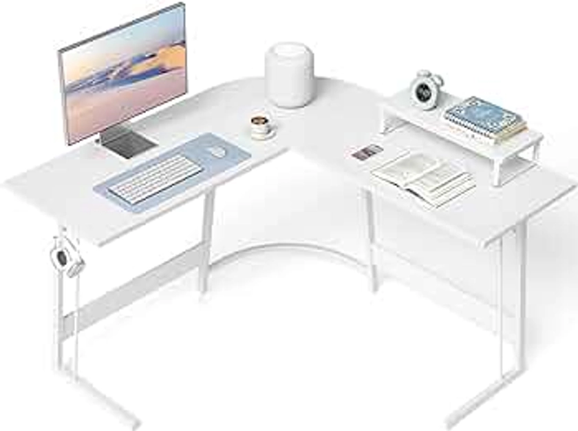 CubiCubi L Shaped Gaming Desk Computer Office Desk, 120 cm Corner Desk with Large Monitor Stand for Home Office Study Writing Workstation, White