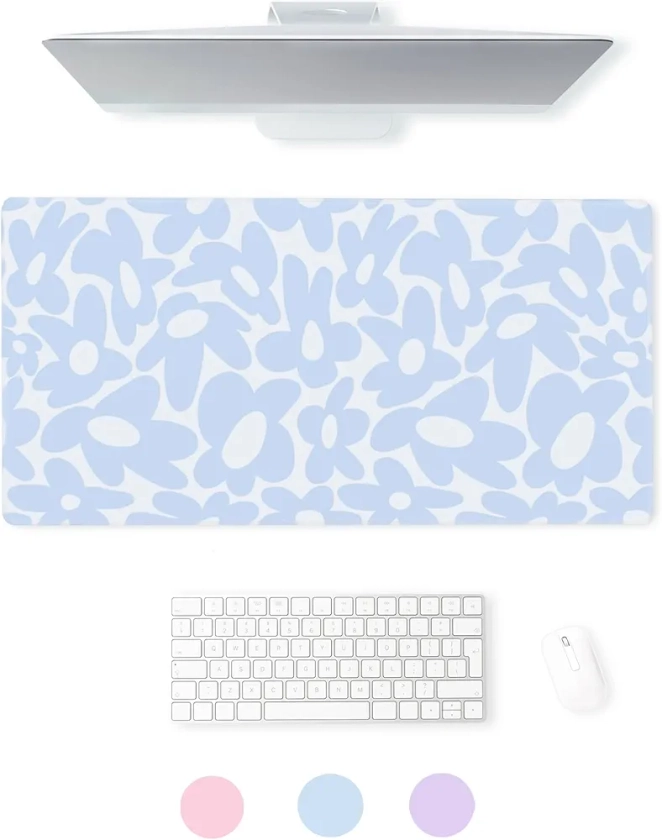 Cute Desk Mat - Desk Protector Mat - Desk Mat Cute - Kawaii Desk Mat - Blue Desk Mat - Cute Desk Accessories - Desk Mat for Keyboard and Mouse - Large Mouse Pad for Desk - Keyboard Mat