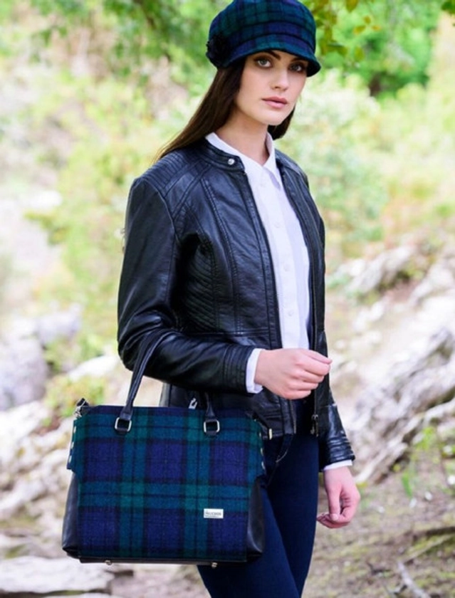 Emily Tweed & Leather Bag - Blackwatch
