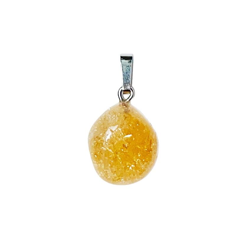 Pendentif Argent 925 - Citrine pierre roulée - France Minéraux