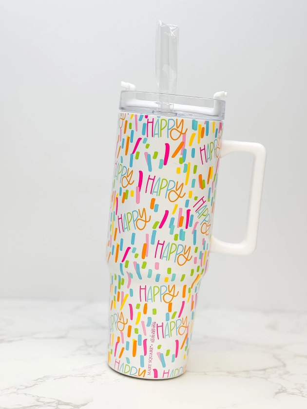 'Happy' Confetti Stainless Steel Travel Tumbler