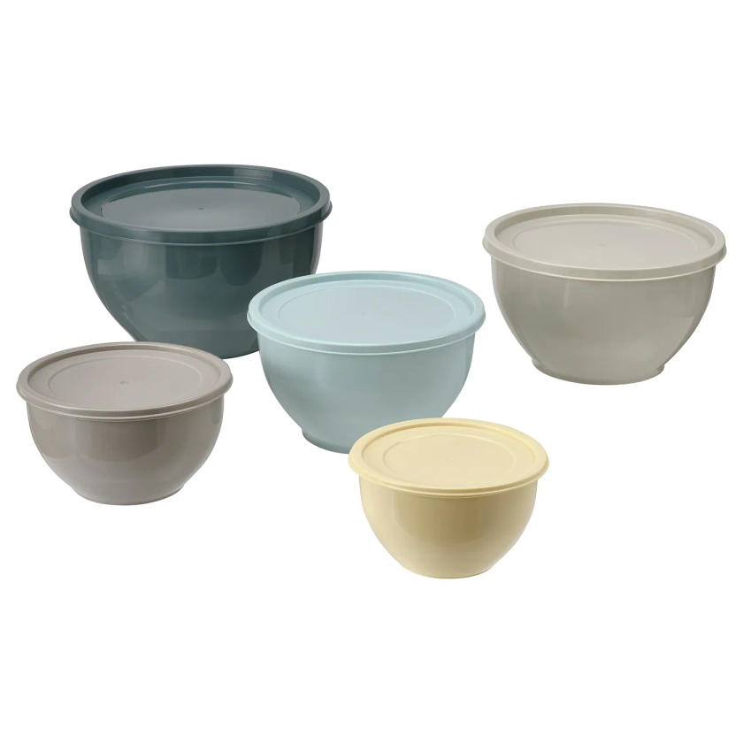 GARNITYREN Bowl with lid, set of 5 - mixed colors