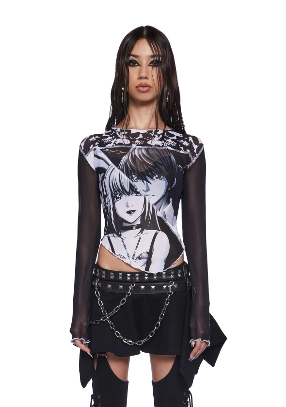 Dolls Kill x Death Note Misa Light Paneled Mesh Graphic Tee - Black