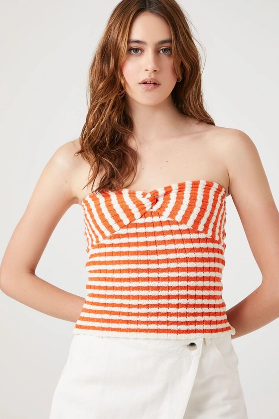 Sweater-Knit Striped Tube Top