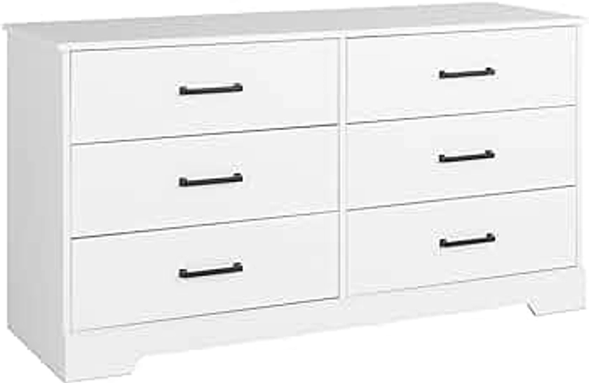 Prepac Double Drawer Dresser, 18.25in x 53.25in x 28.5in, Rustic White