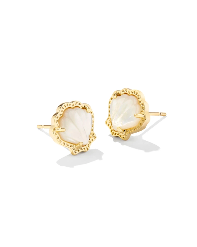 Brynne Gold Shell Stud Earrings in Ivory Mother-of-Pearl