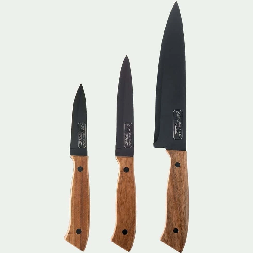 NATURALLIFE - Lot de 3 couteaux en bois d'acacia