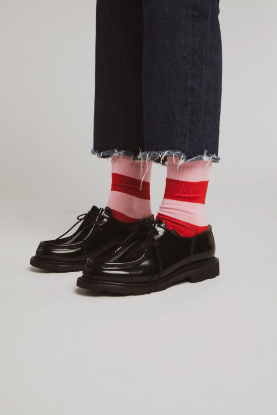 Chaussettes Marcel rayures rose et rouge