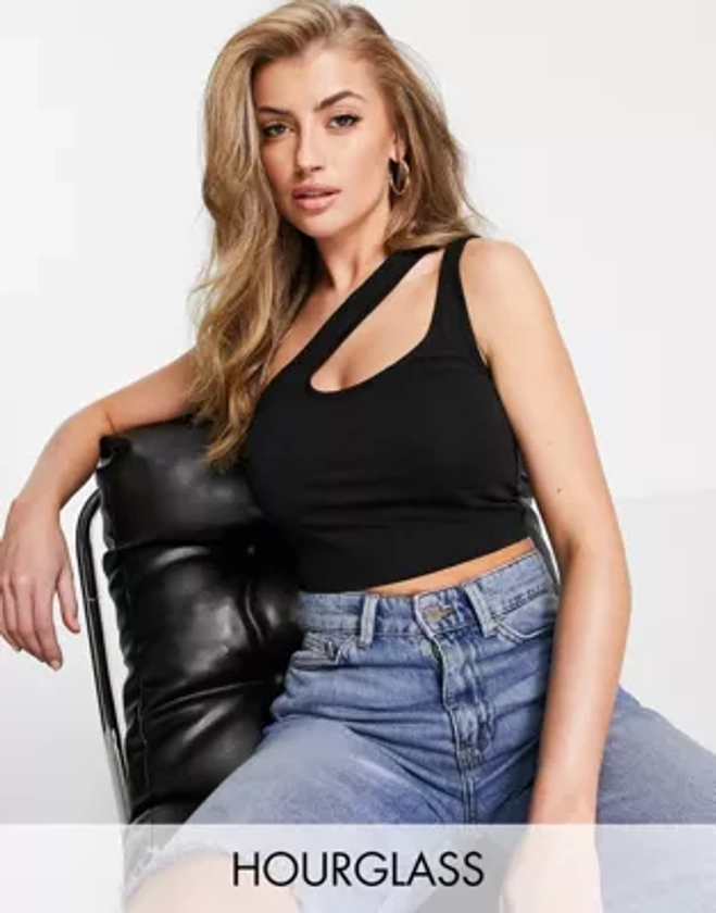 ASOS DESIGN Hourglass - Crop top asymétrique à découpe et bretelles - Noir | ASOS