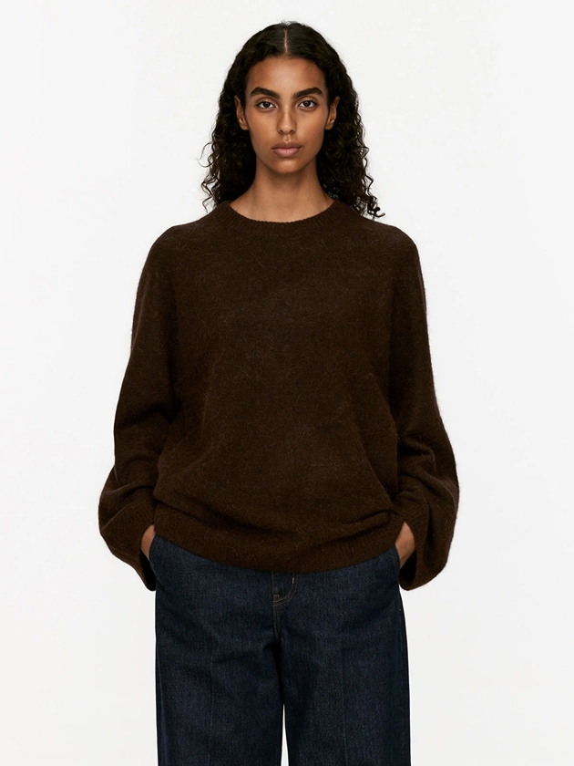 Pull en mélange de laine et d'alpaga - Marron foncé - Crew neck - ARKET FR