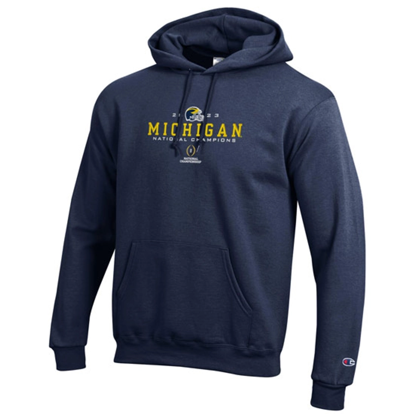Champion University of Michigan Football 2023 National Champions Navy Embroidered Hooded Sweatshirt