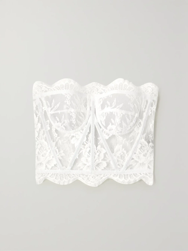 DOLCE&GABBANA Grosgrain-trimmed lace bustier top | NET-A-PORTER