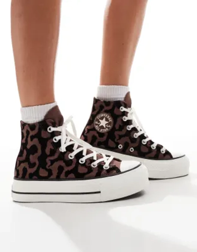 Converse - Chuck Taylor All Star Hi Lift - Baskets montantes à imprimé animal - Marron/noir