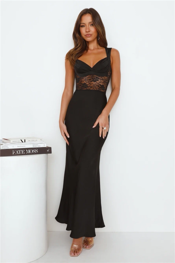 Going Out To Party Satin Maxi Dress Black