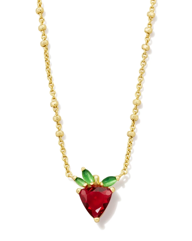 Strawberry Gold Short Pendant Necklace in Dark Pink Crystal