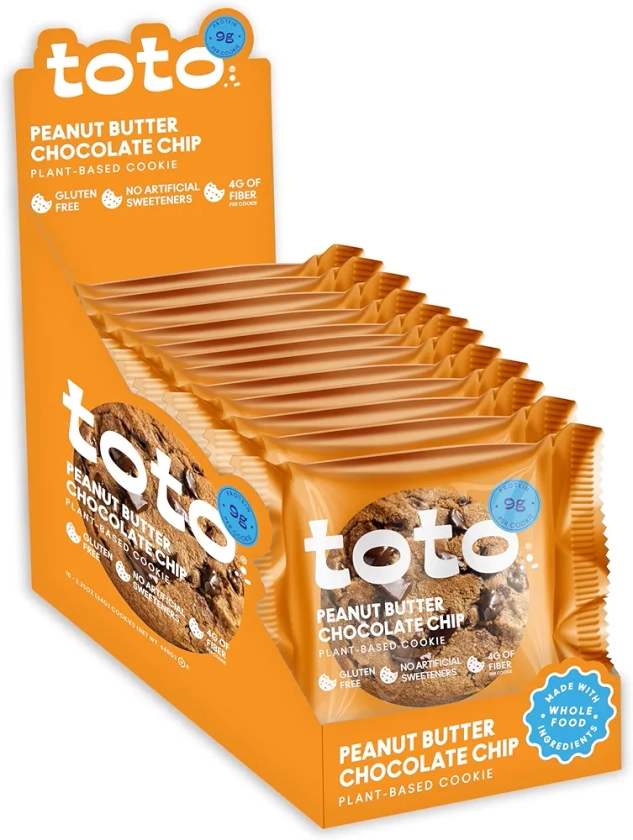 Toto's Peanut Butter Chocolate Chip Vegan Cookies: Gluten-Free High-Fiber Cookie with Plant-Based Protein, Superfoods, and Adaptogens - 10X Individually Wrapped Cookies