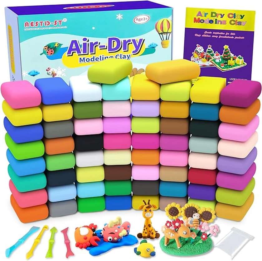 Air Dry Clay 66 Colors, Modeling Clay for Kids, DIY Model Magic Clay, Molding Clay Kit with Sculpting Tools, Non-Sticky Soft and Super Light, Arts and Crafts Gift for Boys Girls Kids.