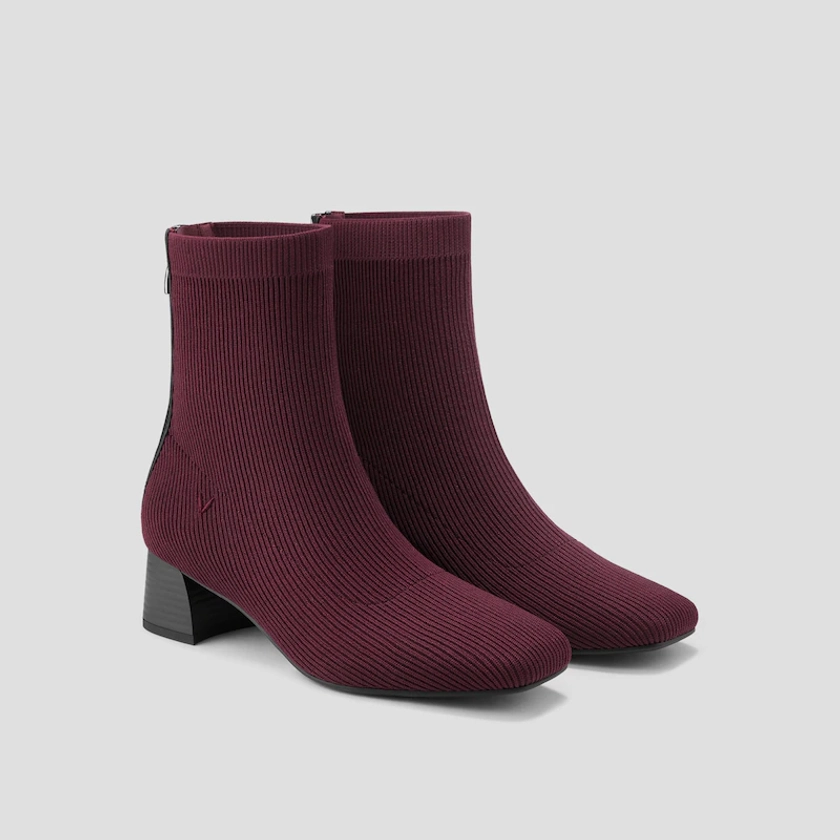 Marcella Square-Toe Water-Repellent Zipper Ankle Boots in Dark Bordeaux Red | VIVAIA