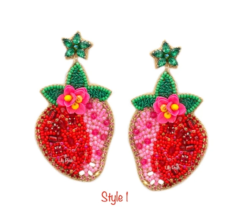 NEW Strawberry Earring, Seed Bead Fruit Earring, Embellished Earring, Red Strawberry Earring, Gift for Her - Etsy