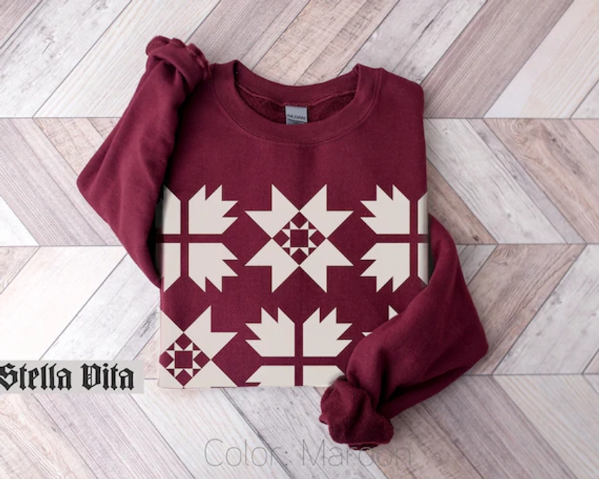 Quilt Shirt, Quilter Sweatshirt, Monochromatic Maximalista Design, Fall Quilting Shirt, Cottage Core Clothing, Gift For Friend, Quilt Block