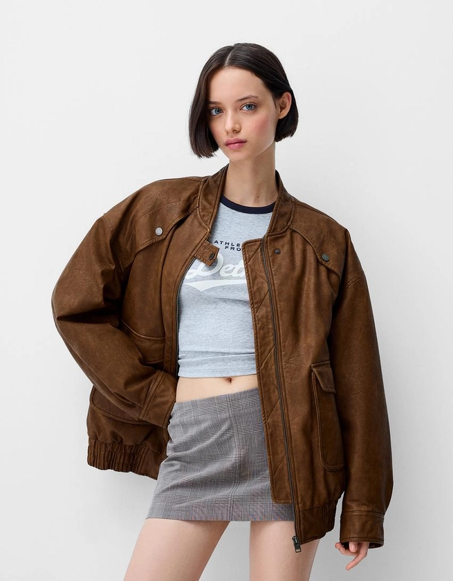 Blouson oversize en similicuir - Blousons et blazers - Femme