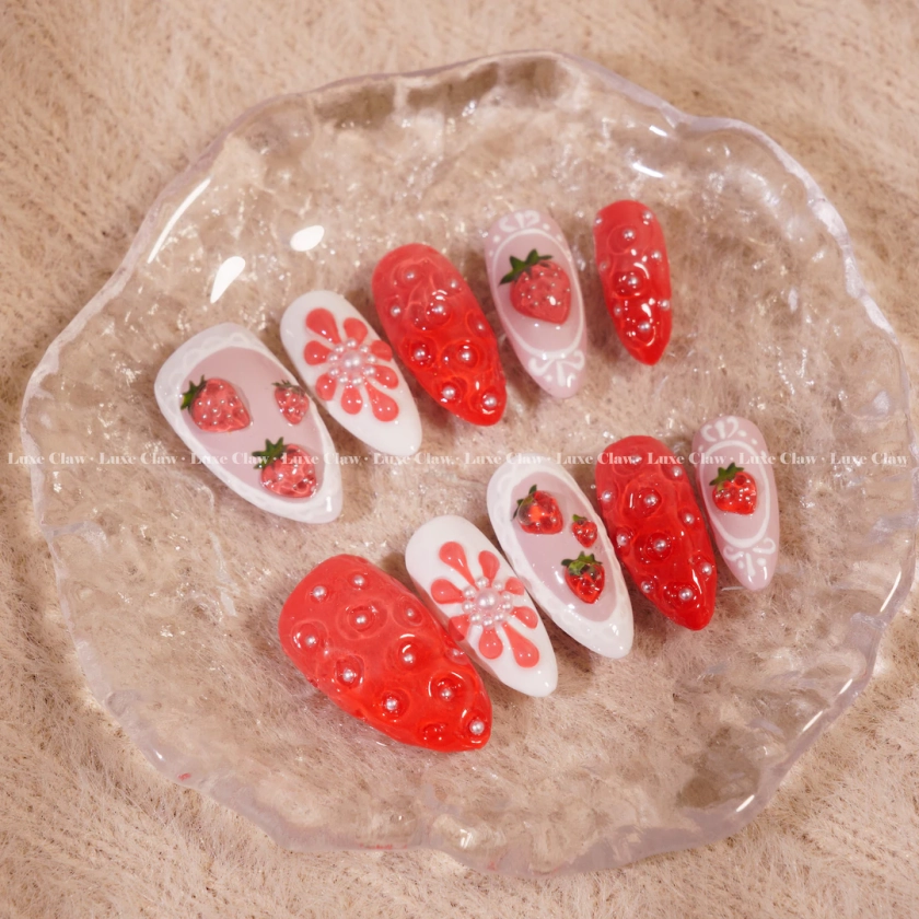 Berry Delight | Hand-Painted Art | Reusable Stick On Nails | Party & Bridal Nails | Premium Press on Nails