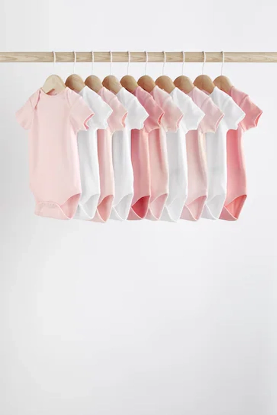 Buy Pink/White 10 Pack Short Sleeve Baby Bodysuits from the Next UK online shop