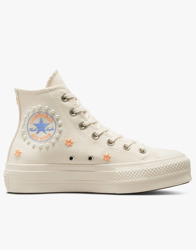 Converse Chuck Taylor Lift High Ivory Peach Embroidered Flower - Converse