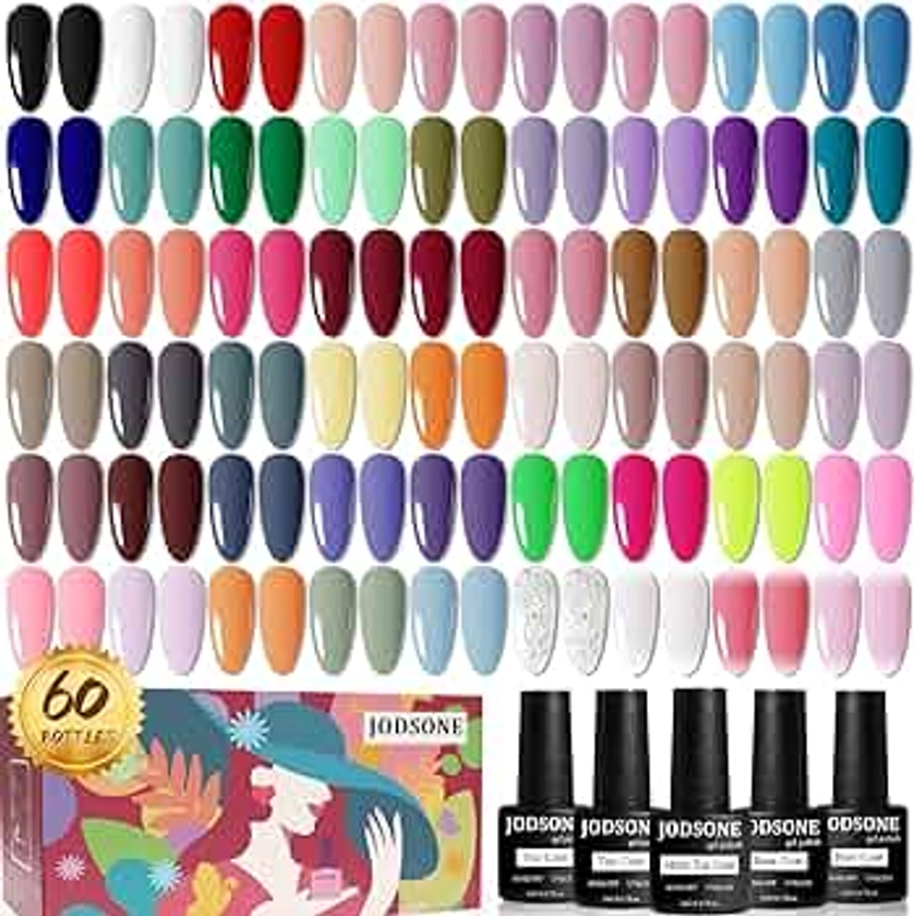 JODSONE 60 PCS Gel Nail Polish Set with 5 Bottles of Base and Glossy Matte Top Coat Soak off Gel Nail Set Suitable for All Seasons Gel Polish Gifts