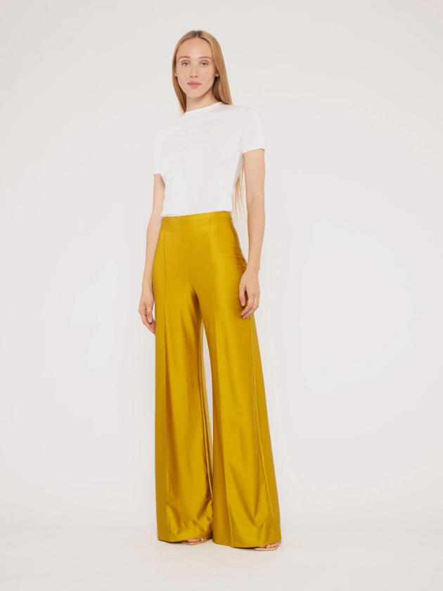 Chartreuse Sateen Stretch Wide Leg Pant