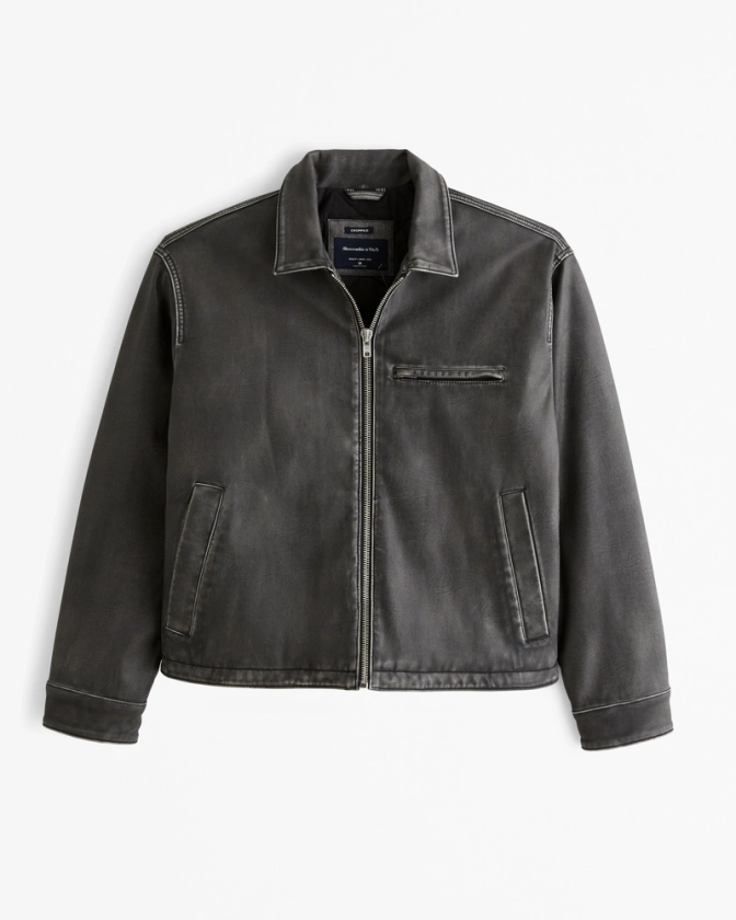 Men's Cropped Vegan Leather Zip Trucker Jacket | Men's Coats & Jackets | Abercrombie.com