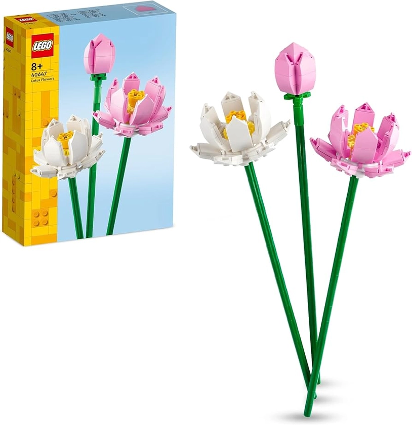 LEGO Lotus Flowers Set, Bouquet Building Kit for Girls, Boys and Flower Fans, Build 3 Artificial Flowers to Display at Home as Bedroom or Desk Decoration, Valentines Day Gift Idea 40647