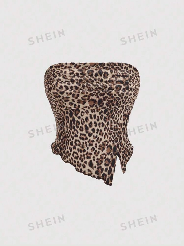 SHEIN MOD Leopard Print Mesh Ruched Asymmetric Hem Blouse For Women,Rave Festival Outfits,Halloween Women,Witchy Clothes | SHEIN USA