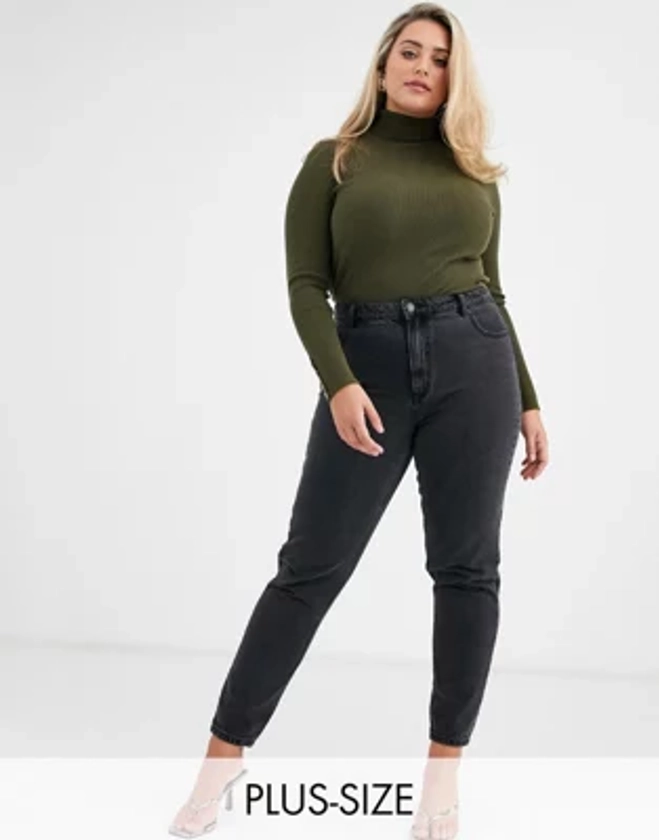 Vero Moda Curve - Jean mom taille haute - Noir délavé | ASOS