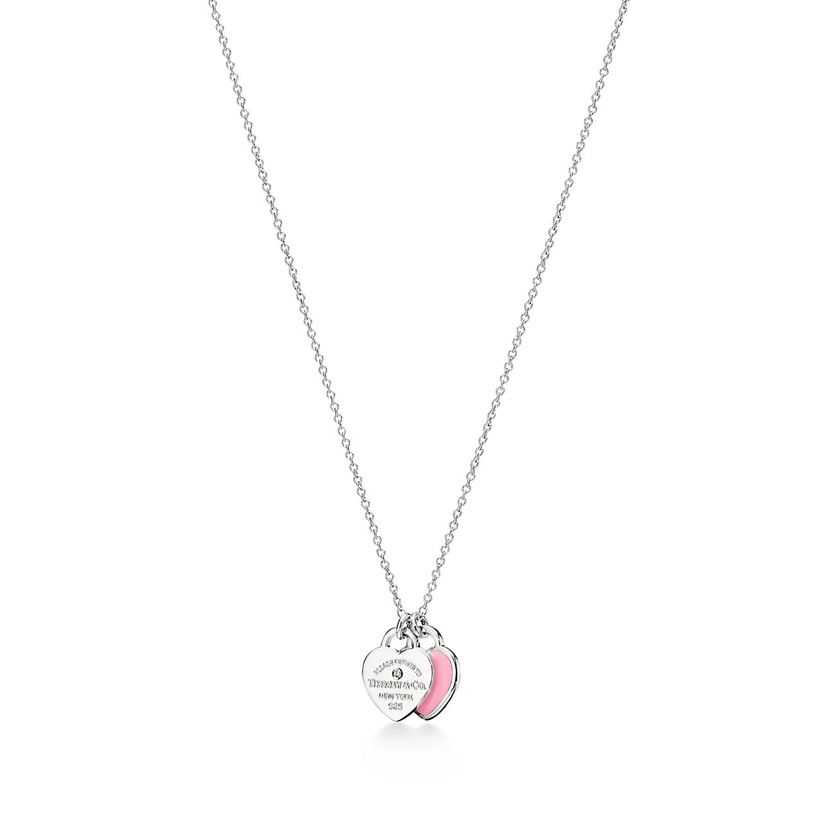 Return to Tiffany® Pink Double Heart Tag Pendant in Silver with a Diamond, Mini | Tiffany & Co.