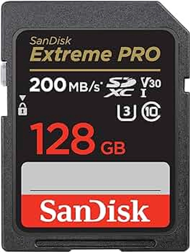 SanDisk 128GB Extreme PRO SDXC card, SD Card, V30 Memory Card, 4K UHD, up to 200 MB/s, SanDisk QuickFlow Technology, RescuePro Deluxe Data Recovery Software, UHS-I, Class 10, U3, V30